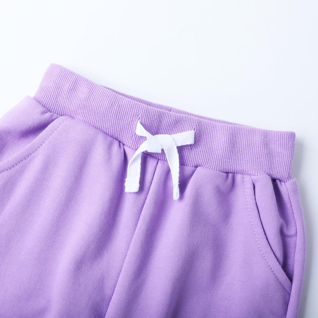 HILEELANG Baby Girls Cotton Joggers Sweatpants Animal Embroidery Drawstring Waist and Pockets-Pink Purple Casual Athletic Pants for Kids 18M