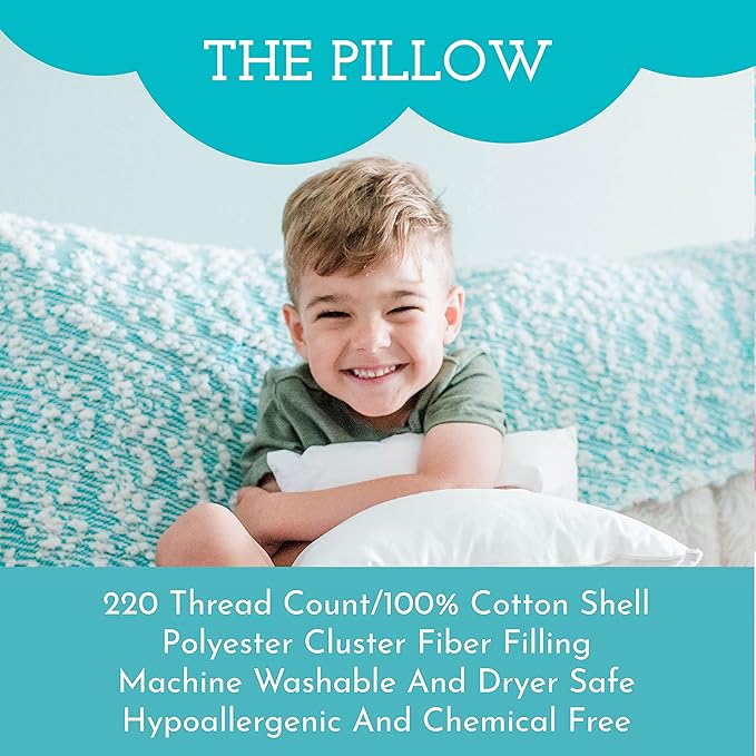 Little Sleepy Head Toddler Pillow with Pillowcase 13x18 - Kids Pillow for Sleeping - Toddler Pillow - Better Neck Support Ergonomic Pillow and Toddler Pillowcase - Best Pillows for Kids (Hearts)