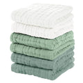 Muslin Baby Washcloths 6 Pack, 100% Cotton Wash Cloths for Babies, Large 12''X12'' Burp Cloths Absorbent and Soft for Newborn Infants Kids Boys Girls - White Green