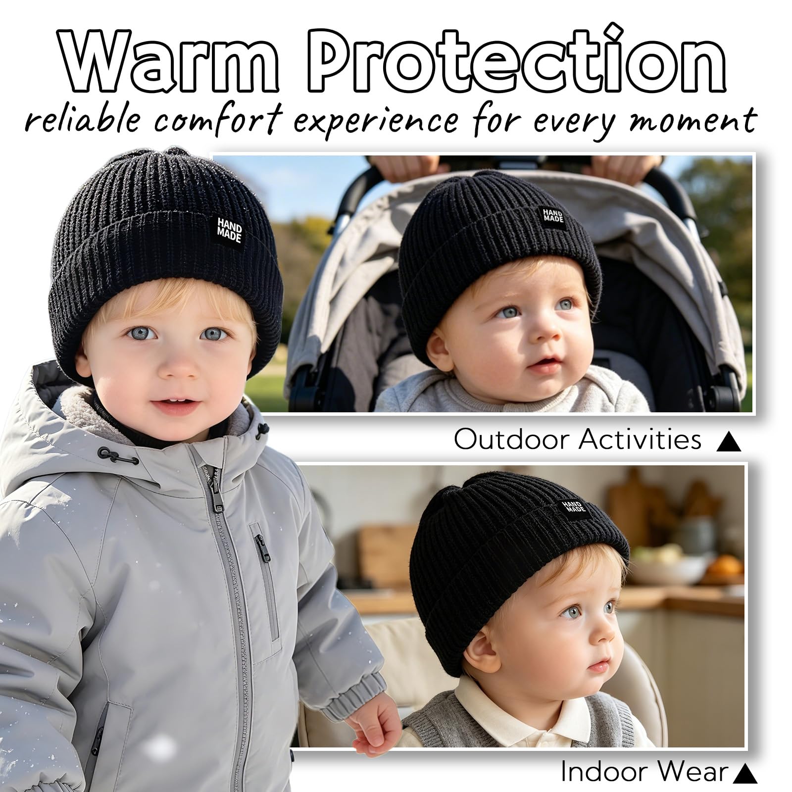 JANGANNSA Simple Knitted Baby Beanie Hip-Hop Boys Winter Hat Toddler Kids Bonnet for Girls 0-5Y (Black, M)
