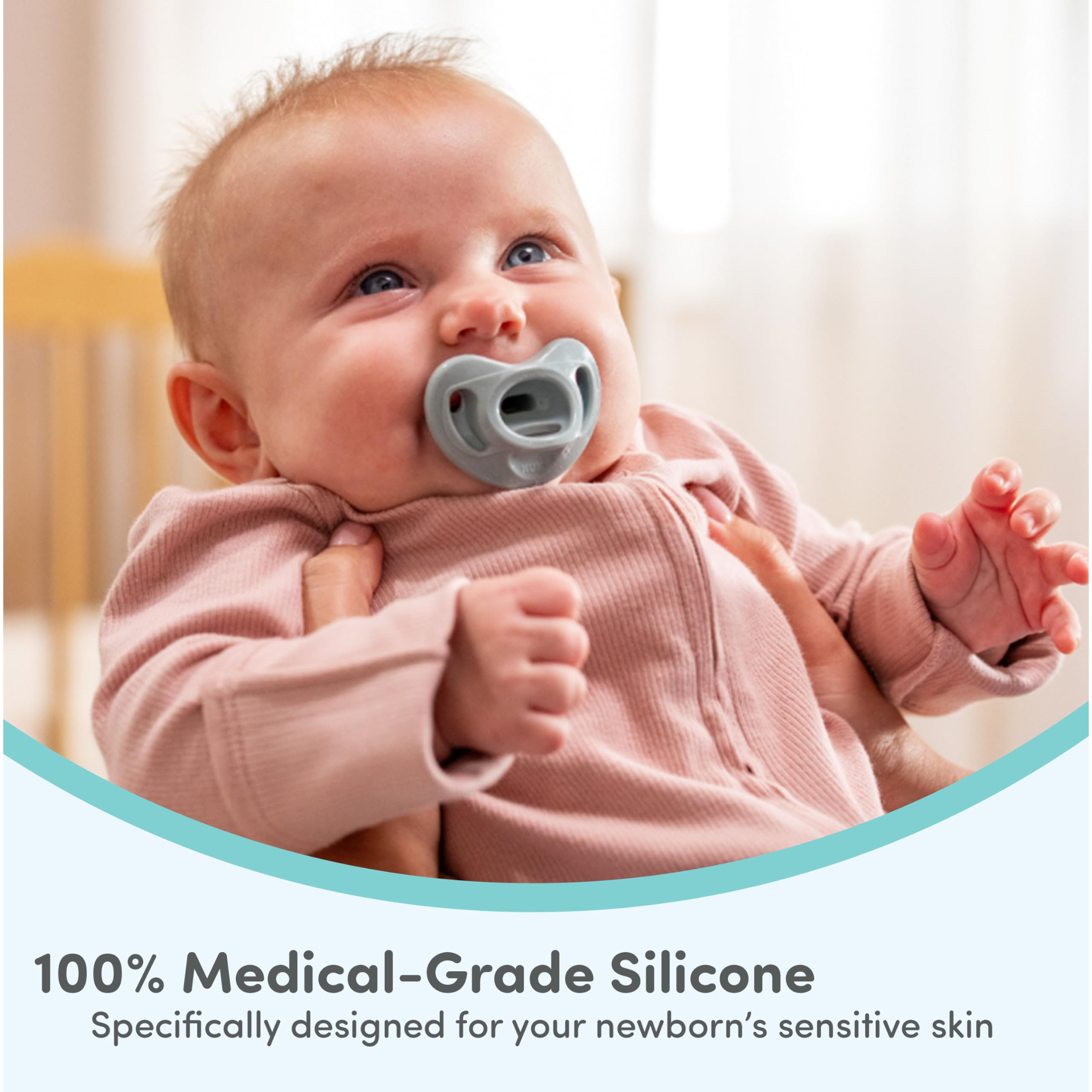 NUK 100% Silicone Comfy Orthodontic Pacifiers, 0-6 Months, Neutral Fashion, Timeless Collection, 5 Count