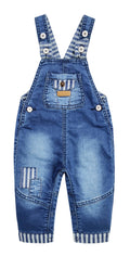 KIDSCOOL Toddler Baby Denim Overalls Striped Patch Jean Bib Romper Jumpsuit