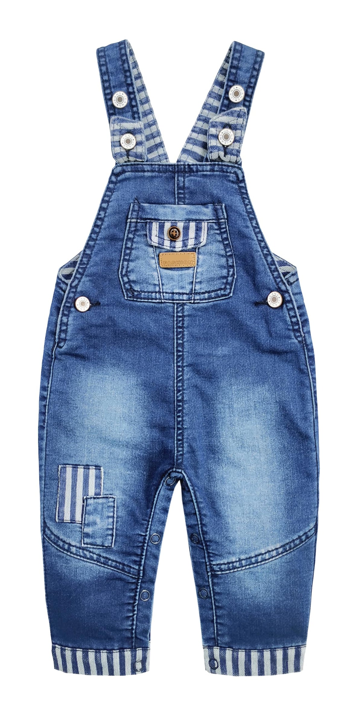 KIDSCOOL Toddler Baby Denim Overalls Striped Patch Jean Bib Romper Jumpsuit