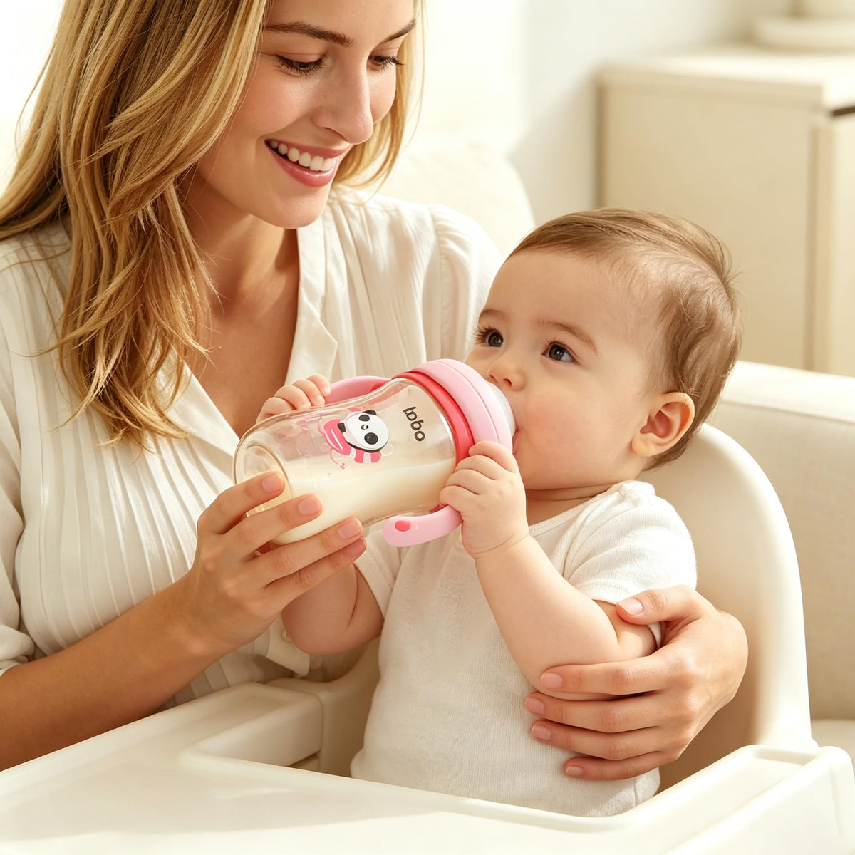 YOHKOH Natural PPSU Baby Bottle with Handle, 8.8oz (2-Pack) Red