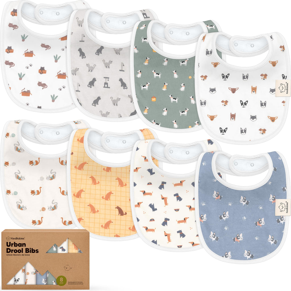 KeaBabies 8-Pack Organic Baby Bibs for Drooling and Teething (Pets & Paws)