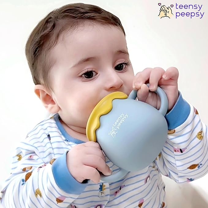 Honey Jar Pot 3-in-1 Silicone Training Cup 8.5oz, Unisex Baby Sippy Cup with Straw & Snack Lid for 6 months+ Break Resistant Straw Cup for Toddler Smoothie Drinkware (Sandy Beige)