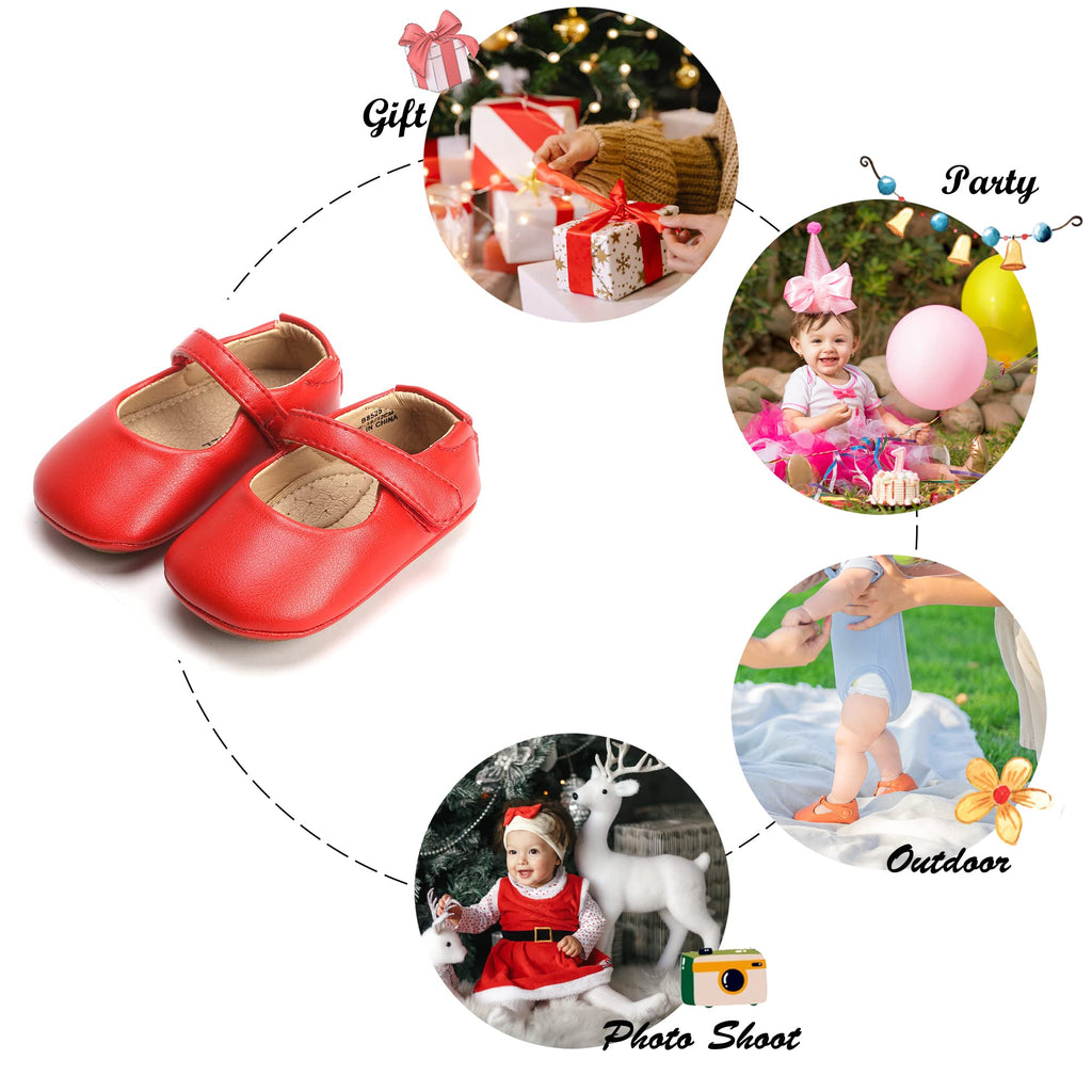 Felix & Flora Red Baby Shoes Girl 6-12 Months - Infant Baby Walking Shoes Moccasinss Rubber Sole Crib Shoes(Red,9-12 Months)