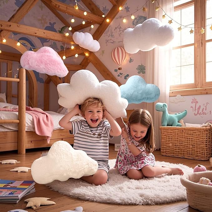 YRXRUS Cloud Pillows, Pink Cloud Shaped Pillow, Decorative Throw Pillow Gifts, Cute Plush Room Decor, Fluffy Faux Rabbit Fur 13"x21" Pillows for Living Bedroom Kids Room