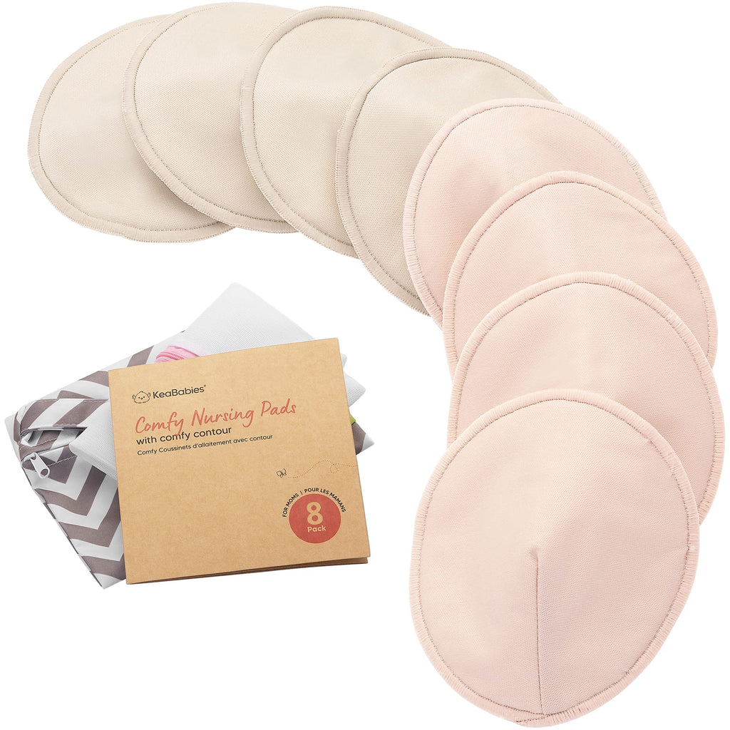 Organic Nursing Pads, 8 Washable Breast Pads,Wash Bag (Neutrals, L 5")