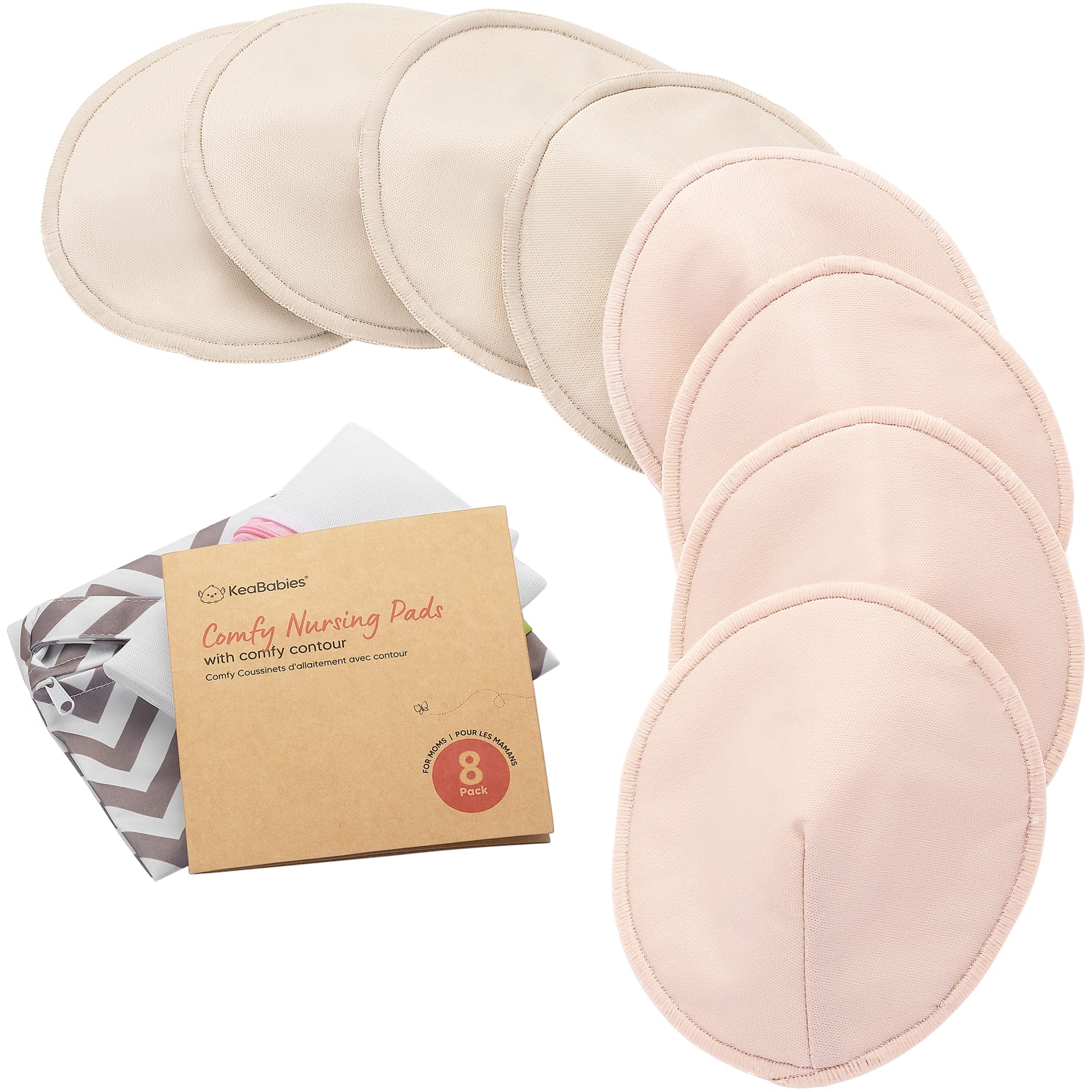Organic Nursing Pads, 8 Washable Breast Pads,Wash Bag (Neutrals, L 5")