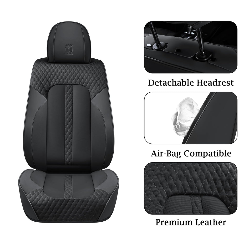 Doogo Leather Seat Covers Front Pair, Universal Seat Cover 2-Pack, Waterproof Leatherette Car Seat Cushions Protectors, Auto Driver Seat Covers Fit for Most Cars Trucks SUV-Black