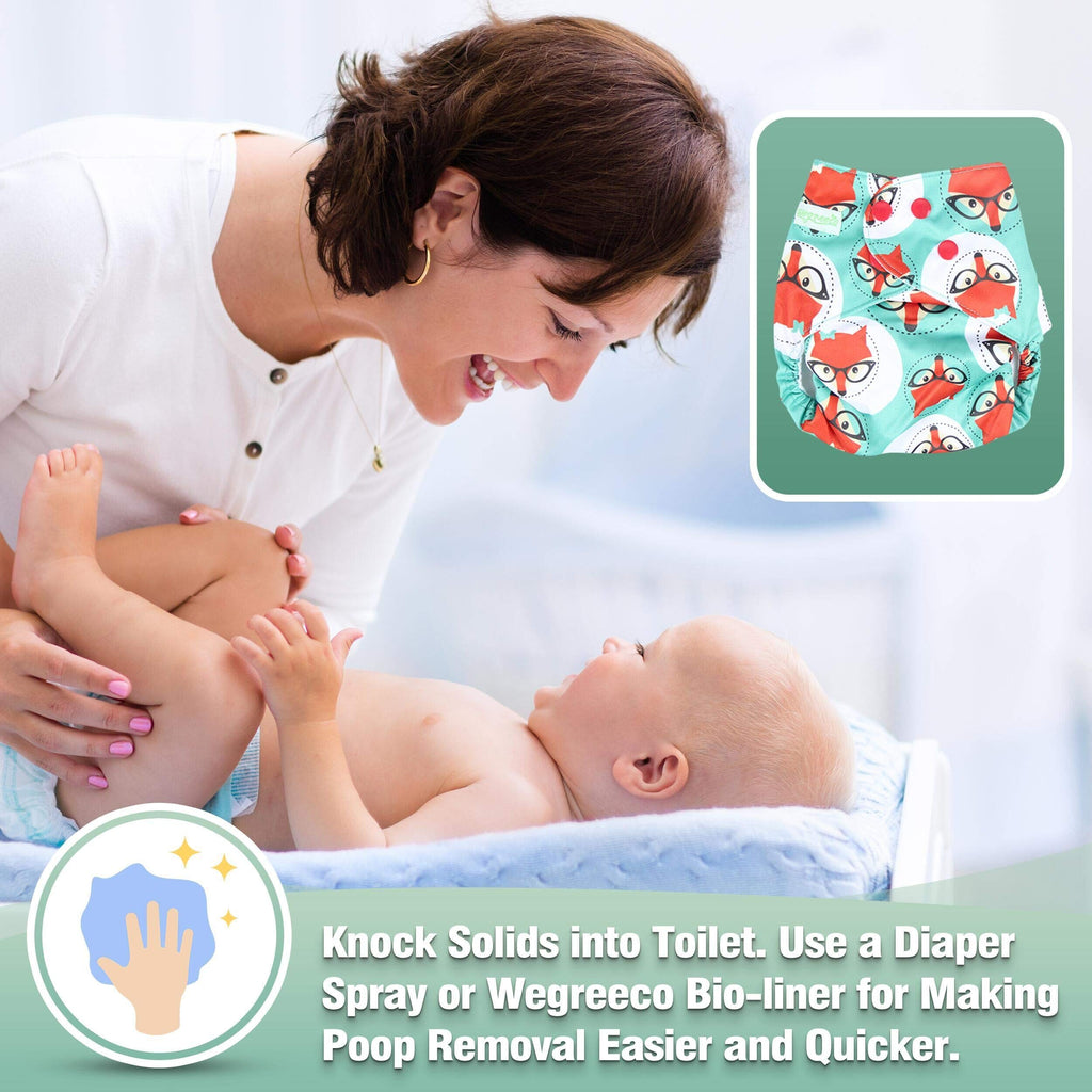 wegreeco Cloth Diapers 6 Pack with 6 Inserts & 1 Wet Bag, Washable Cloth Diapers for Babies, One Size Adjustable Reusable (Girl Prints + 1 Wet Bag)