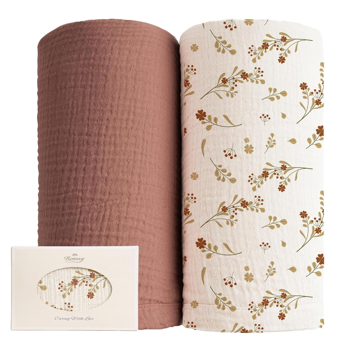 Konssy Muslin Swaddle Blankets, 100% Cotton Receiving Blankets, 47"x 47"