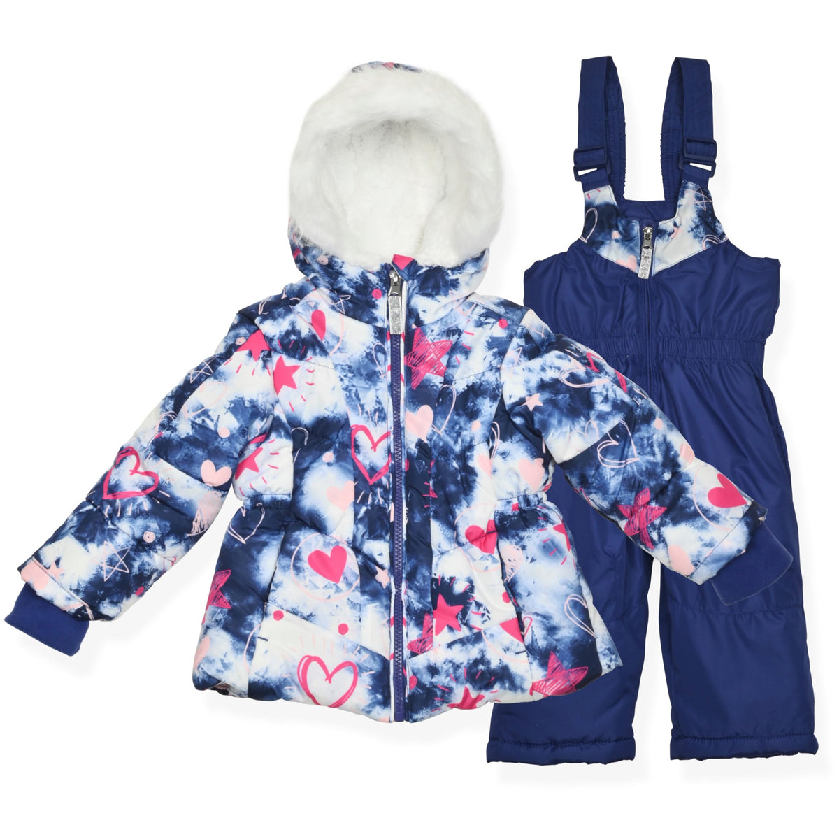 Arctic Quest Girls' Bib Snow Pants and Ski Jacket Water-Resistant Snowsuit For Kids Winter Hooded Jacket, Puffer Blush, 3T