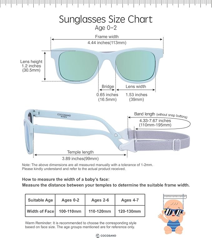 COCOSAND Flexible Baby Sunglasses with Strap Polarized UV Protection for Toddler Infant Newborn Boy Girl Age 0-24 Months