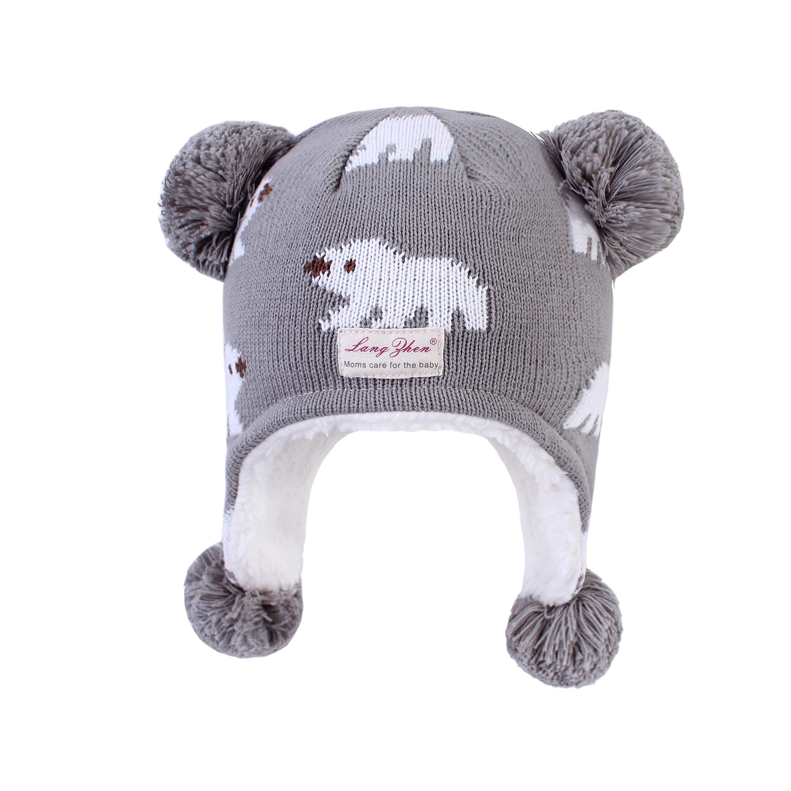 LANGZHEN Toddler Kids Infant Winter Hat,Earflap Knit Warm Cap Fleece Lined Beanie for Baby Boys Girls (Polar Bear - Grey, L(50-52CM/19.69"-20.47"))