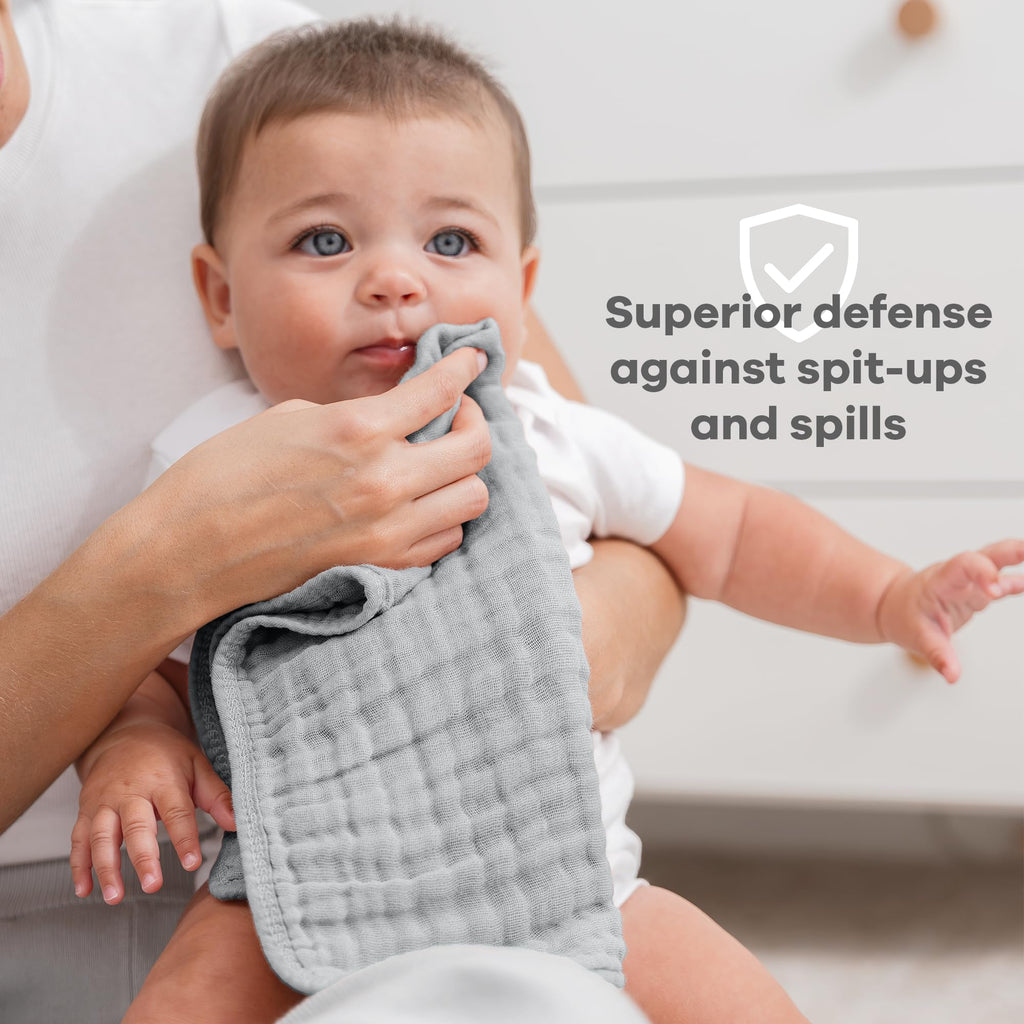 Comfy Cubs Muslin Burp Cloths 20x10 6 Pack, Baby Burp Cloths Heather Blue