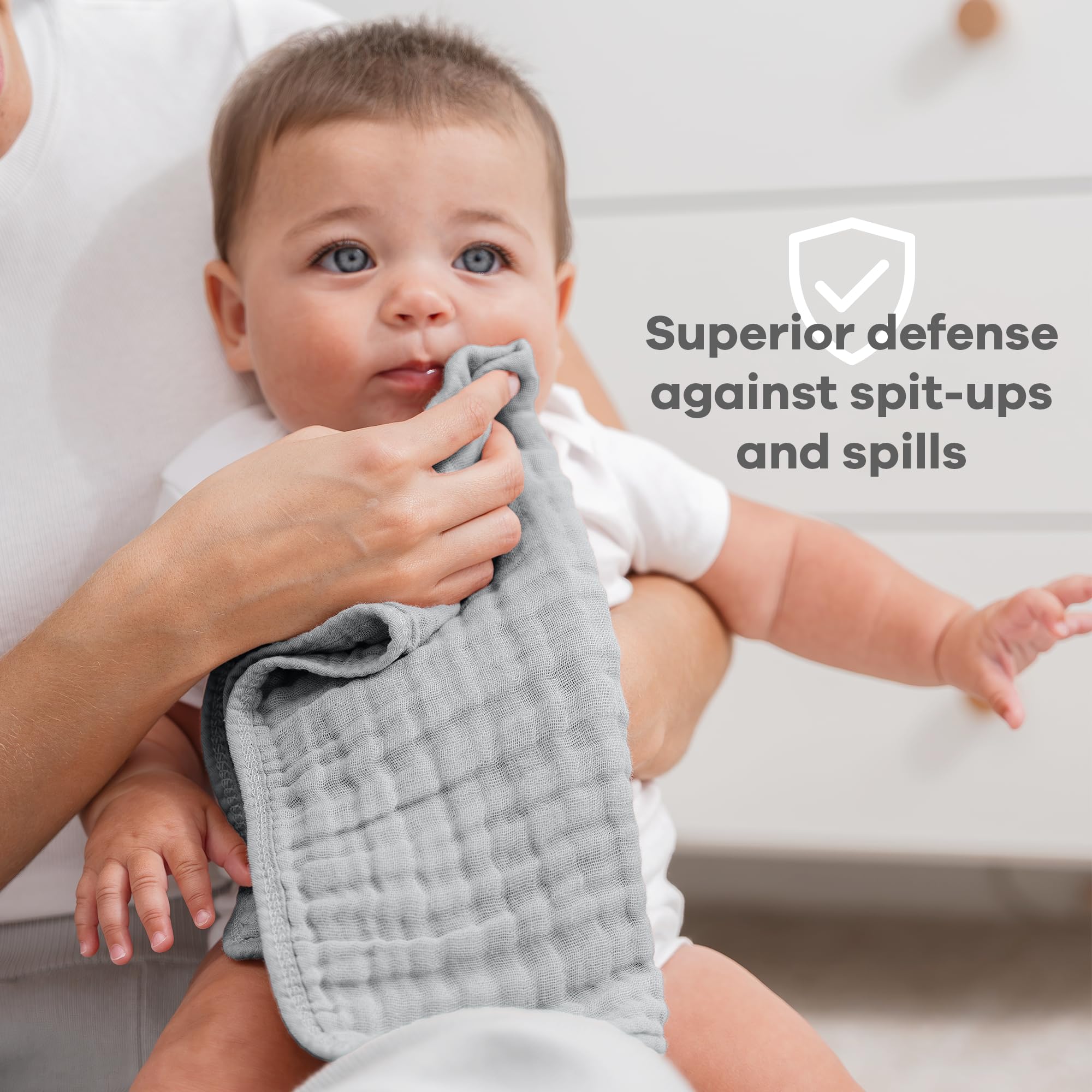 Comfy Cubs Muslin Burp Cloths 20x10 6 Pack, Baby Burp Cloths Heather Blue
