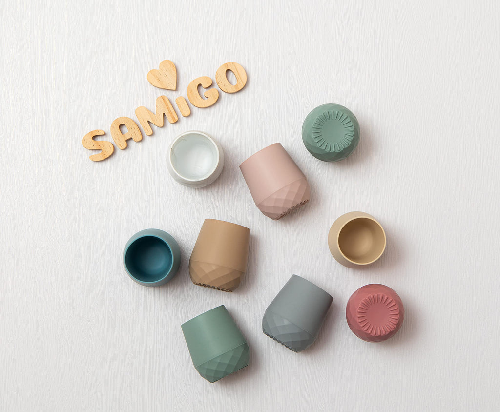 SAMiGO Silicone Baby Open Cup and Self Feeding Spoons Set, 6+ Months, 3 Pcs
