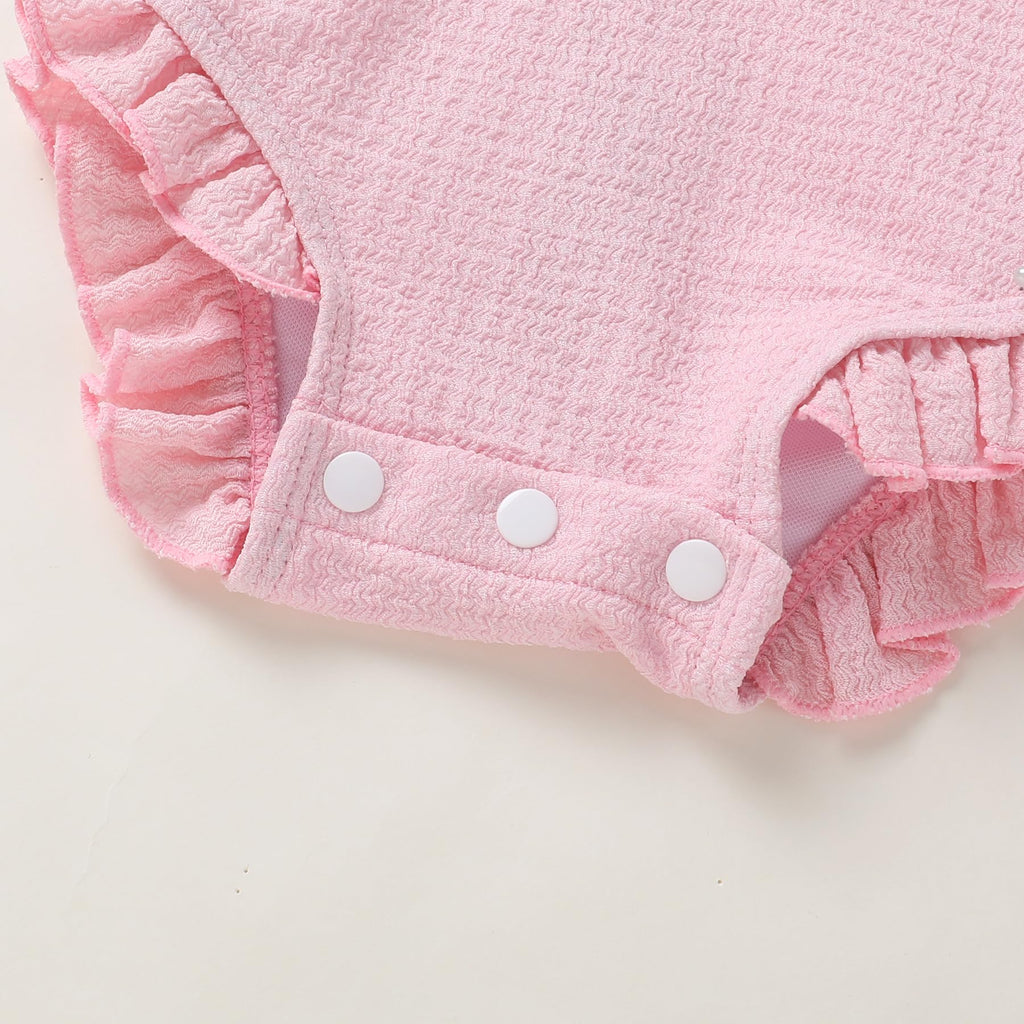 YOUNGER TREE Infant Baby Girls Swimsuit Long Sleeve Swimsuits One Piece Swimsuit Solid Color Bathing Suit with Hat