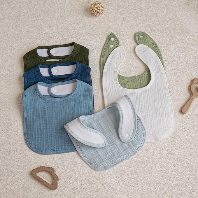 GLLQUEN BABY Muslin Drool Bibs for Boys Girls 6 Pack, Adjustable Baby Bibs for Drooling and Teething, Soft Cotton Baby Bandana Bib for Newborn Feeding Essentials (Green)