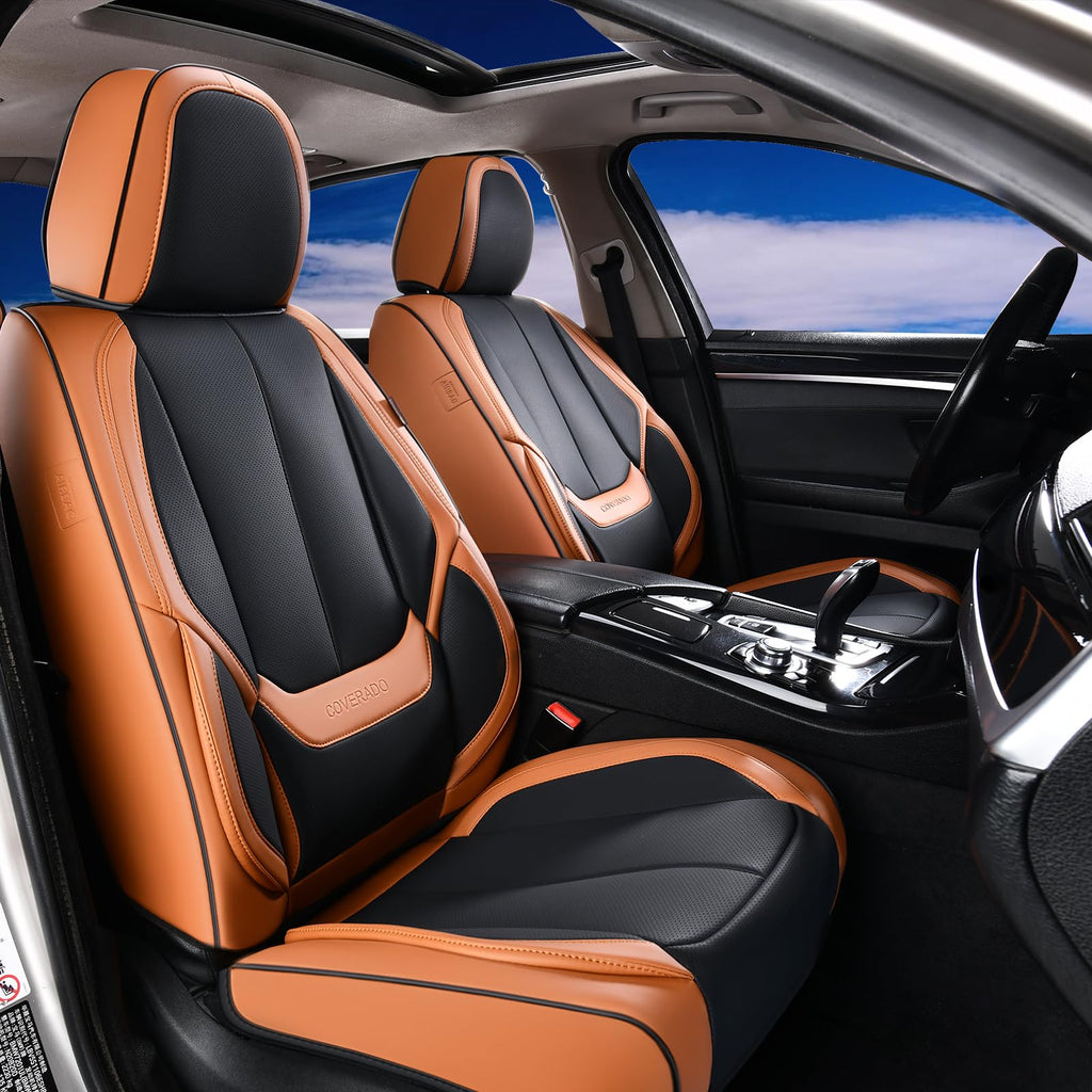 Coverado Car Seat Covers, Seat Covers for Cars, Waterproof Leather Auto Seat Protectors, Leather Car Seat Cushion, Car Interiors Accessories Universal Fit for Most Cars