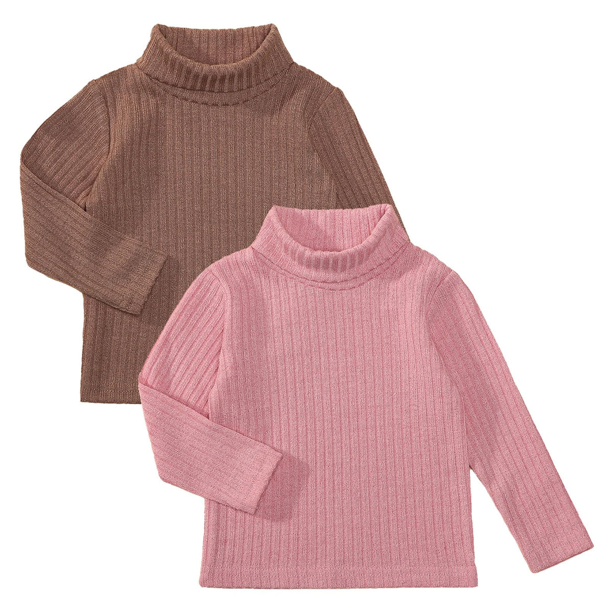 DEFAHN Toddler Ribbed Baby Turtleneck Shirt Long Sleeve Shirt 2 Pack Solid Baby Onsies Bodysuit 6-9 Month