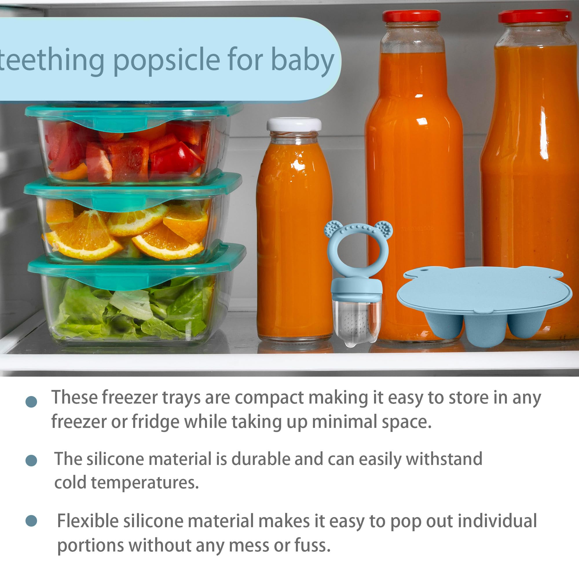 BIGSPINACH Baby Food Feeder Pacifier with Breast Milk Popsicle Teether-Silicone Forage Feeder for Babies-Breastmilk Storage Container and Freezer Tray-Teething Popsicle Molds for Soothing Relief