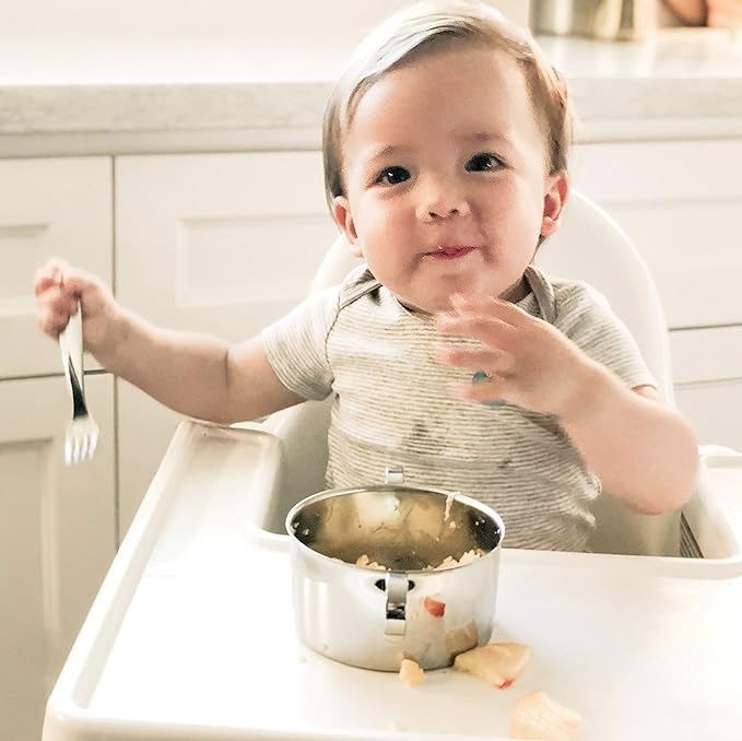 Children's Premium Stainless Steel Dinnerware Set | 1 Bowl with Handles, 1 Cup with Handle & 1 Divided Plate | Adorable Frog Design | Perfect for Babies, Toddlers & Kids | by Kiddobloom