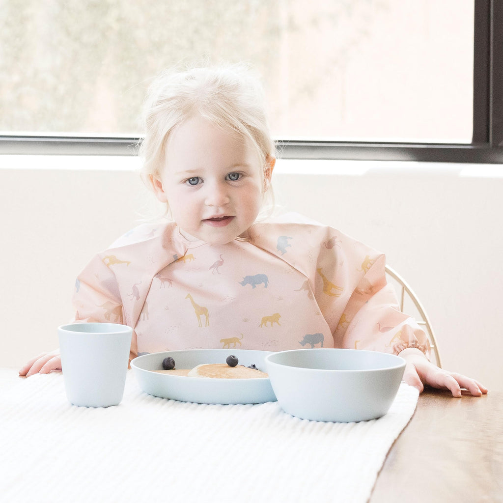Tiny Twinkle Long Sleeve Bib for Babies & Toddlers | Waterproof Smock Bib for Eating | Machine Washable & Mess-Proof Feeding Essentials | Newborn Shower Gift (Petite Safari, 2-4Y)