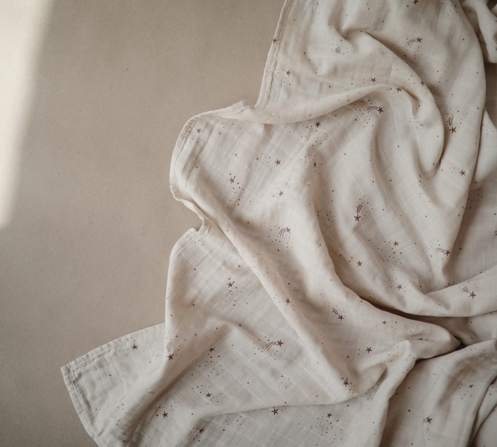 mushie Muslin Baby Swaddle Blanket | 100% Organic Cotton (Falling Stars)