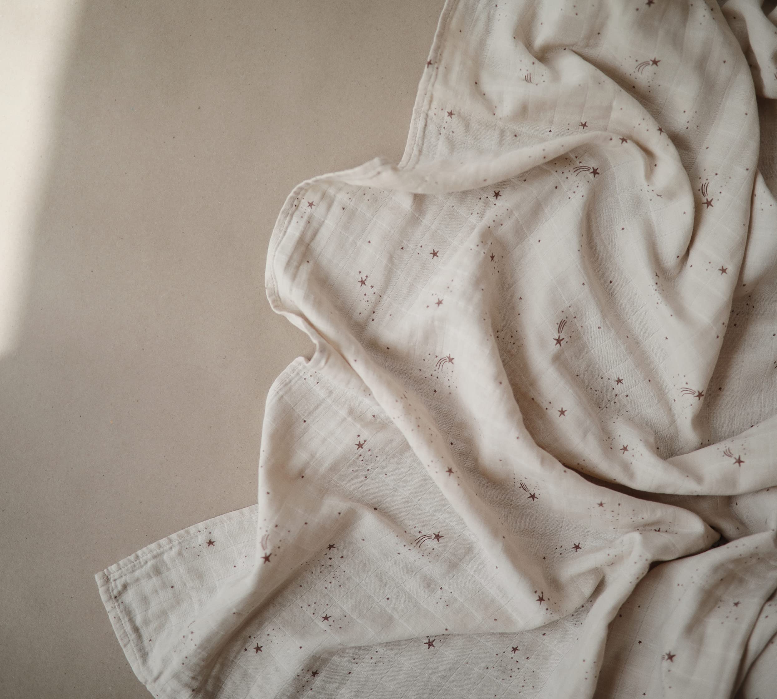 mushie Muslin Baby Swaddle Blanket | 100% Organic Cotton (Falling Stars)