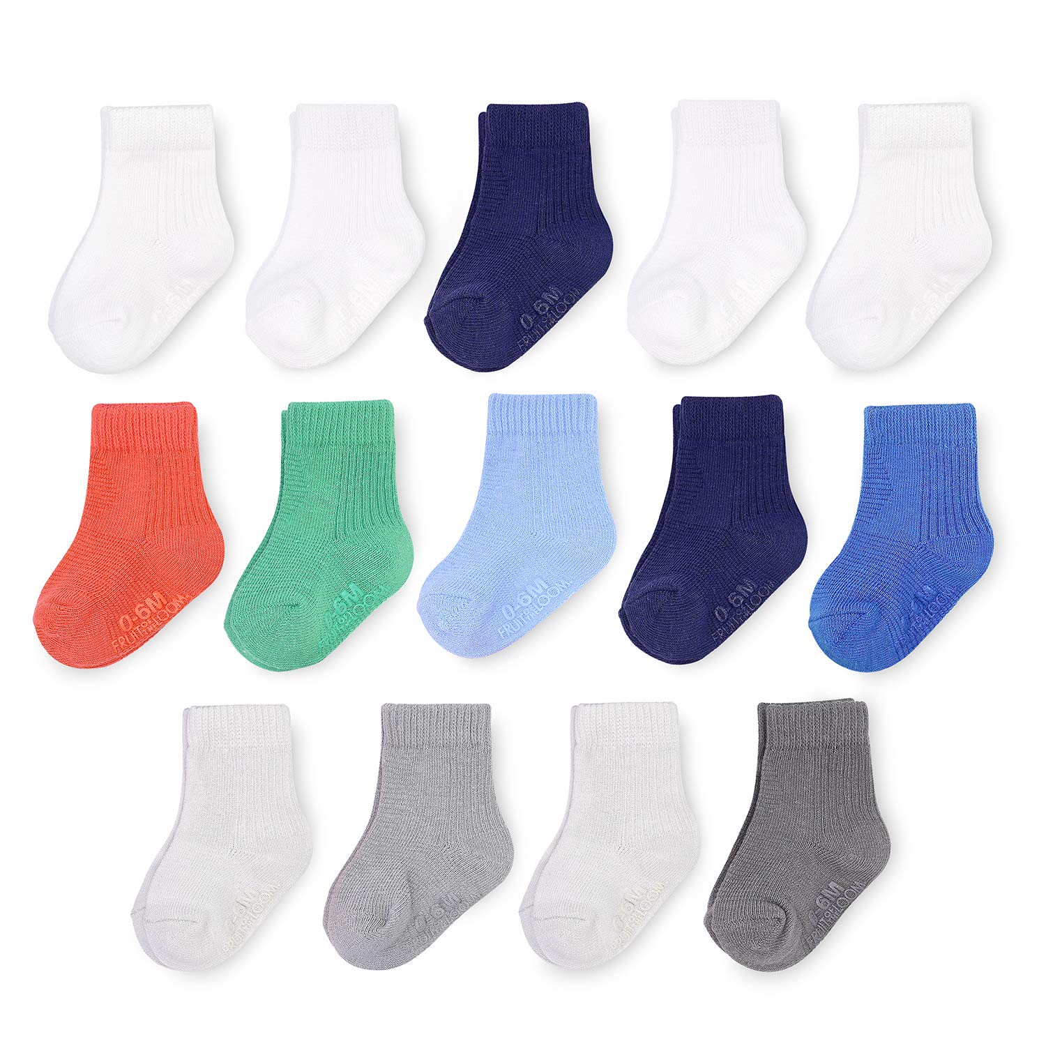 Fruit of the Loom Baby & Toddler Grow & Fit Flex Zones Cotton Stretch Crew Socks - Unisex, Girls, Boys (12-24 Months, Blue)