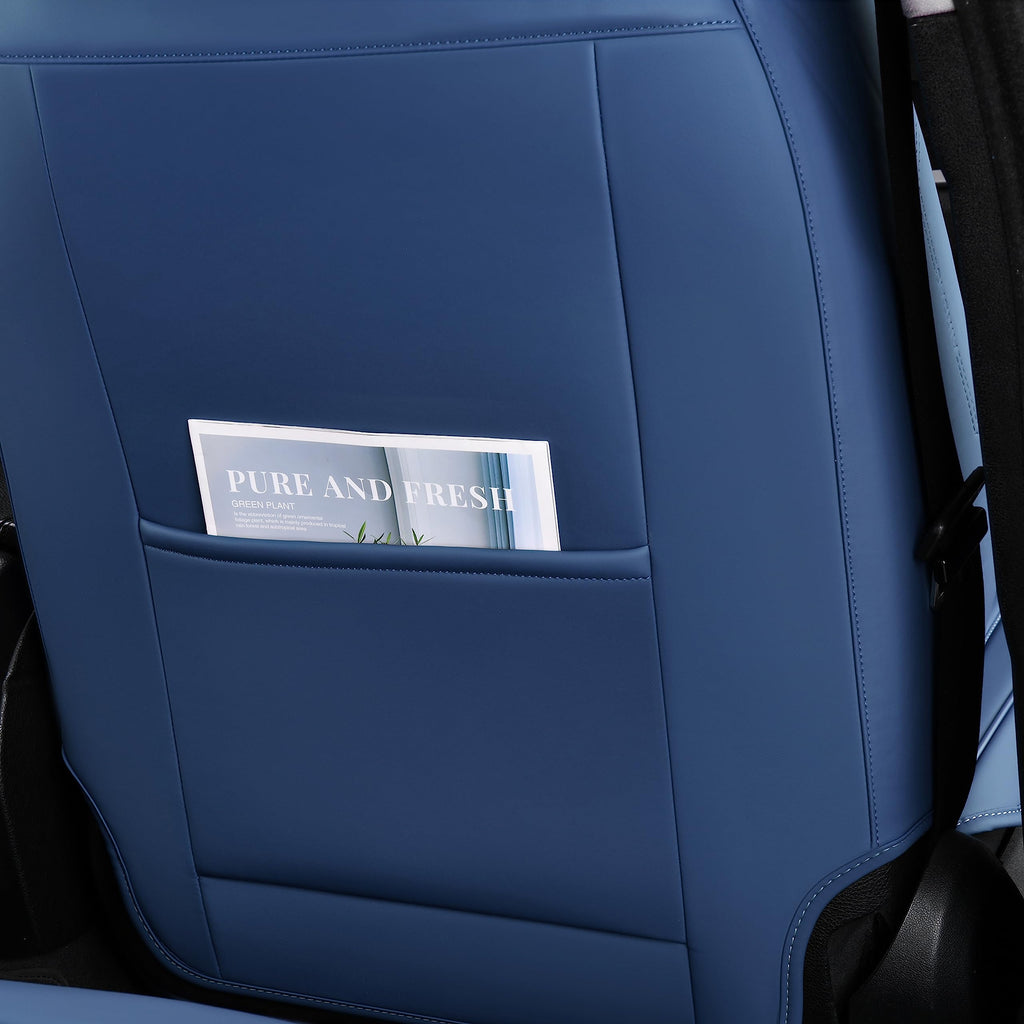 FLORICH Front Seat Covers, Leather Seat Covers, Universal Car Seat Covers 2PCS, Waterproof Car Seat Protector, Driver Seat Cover Accessories for Trucks SUV Sedans-Blue&White