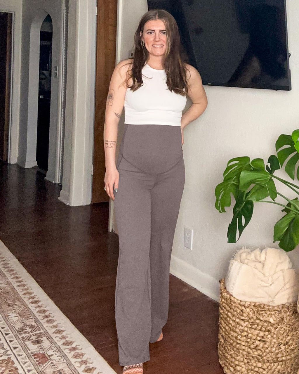 G4Free Maternity Clothes Pregnancy Pants Lounge,Taupe,XS,Petite