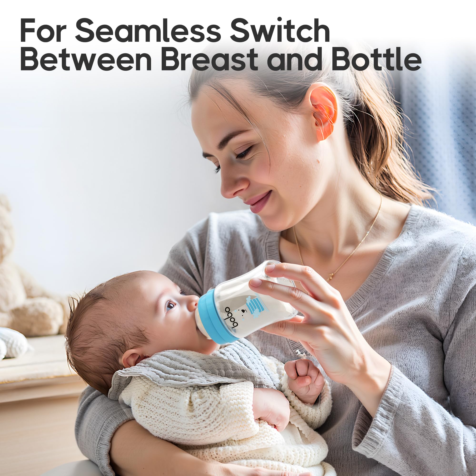 YOHKOH Glass Baby Bottles with Slow Flow Nipple, Newborn Anti-Colic Baby Bottles for 0+ Months, Wide Neck Feeding Bottle, Clear (Blue, 5oz (Pack of 4))