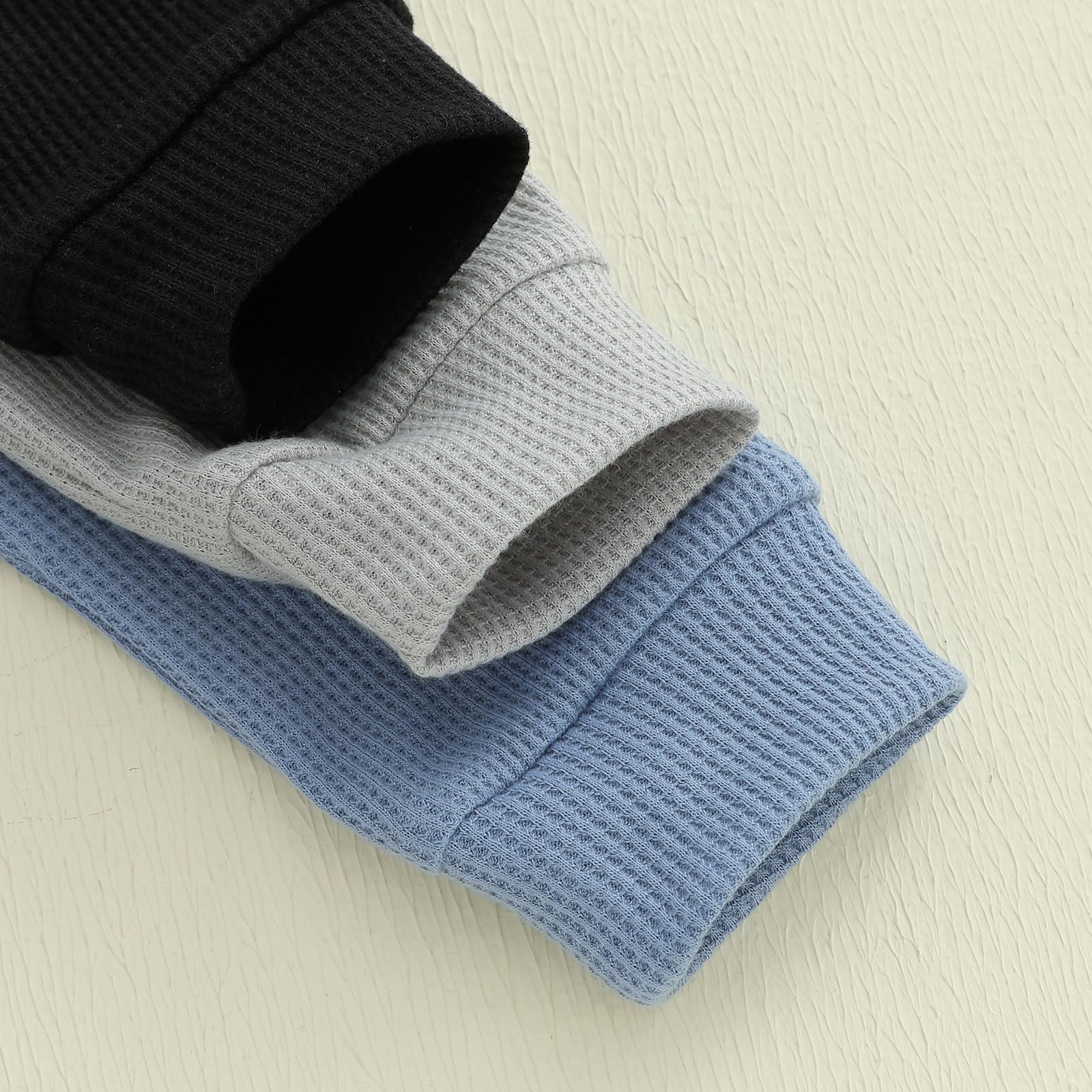 Sejardin Toddler Baby Boy Girl Pants 3 Pack Solid Color Elastic Waist Jogger Sweatpants Newborn Infant Casual Bottoms (Waffle Blue Gray Black, 18-24 Months)