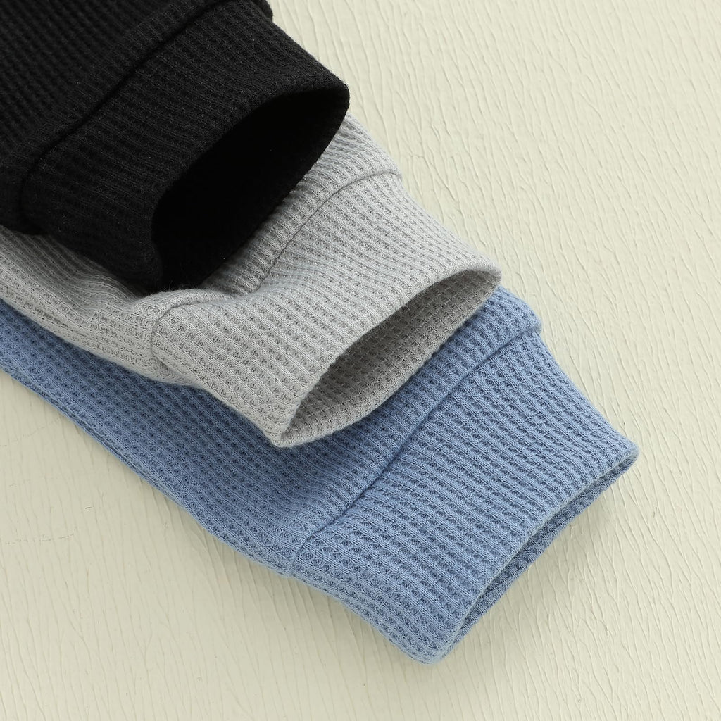 Sejardin Toddler Baby Boy Girl Pants 3 Pack Solid Color Elastic Waist Jogger Sweatpants Newborn Infant Casual Bottoms (Waffle Blue Gray Black, 18-24 Months)