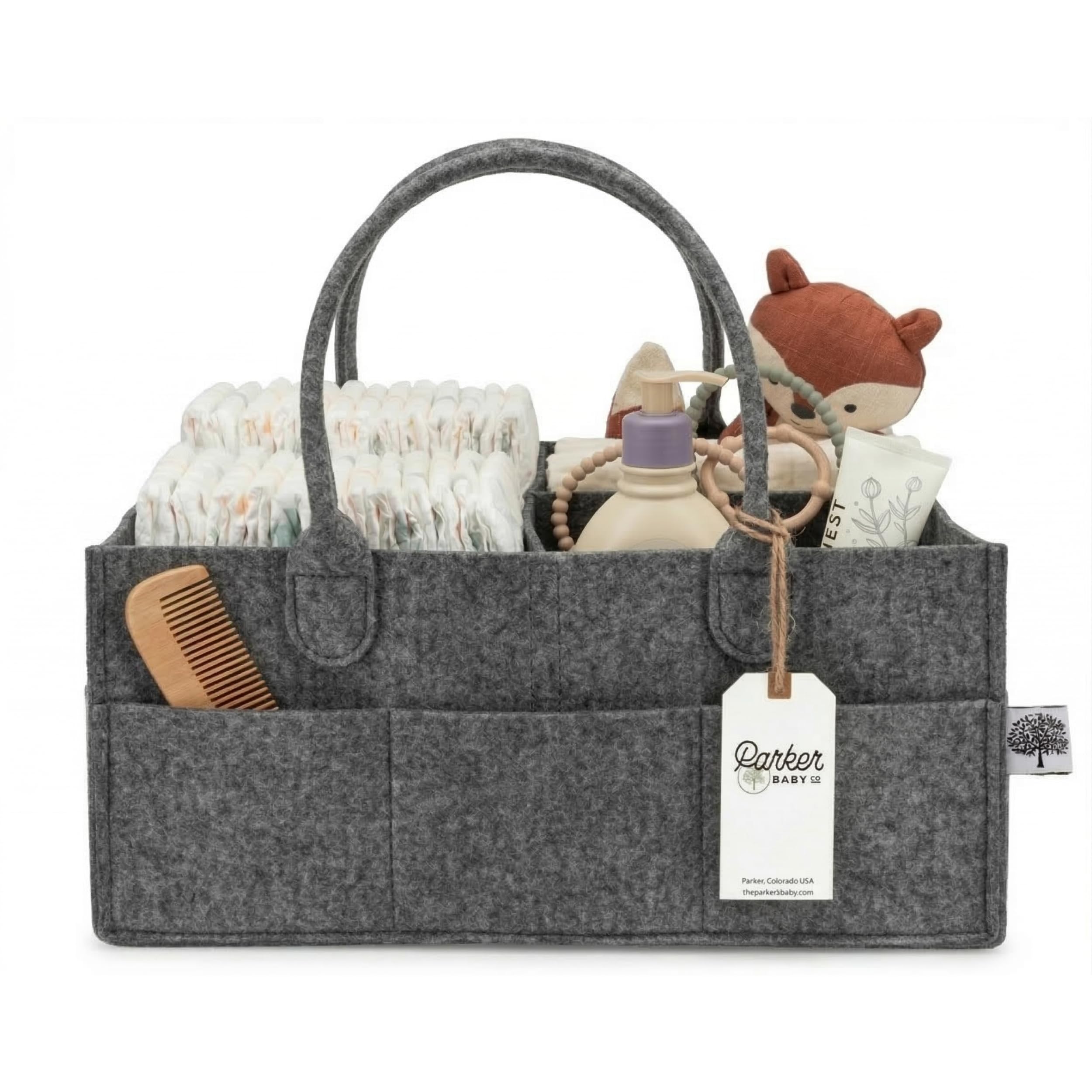Parker Baby Co. Felt Diaper Caddy Organizer - Large, Charcoal