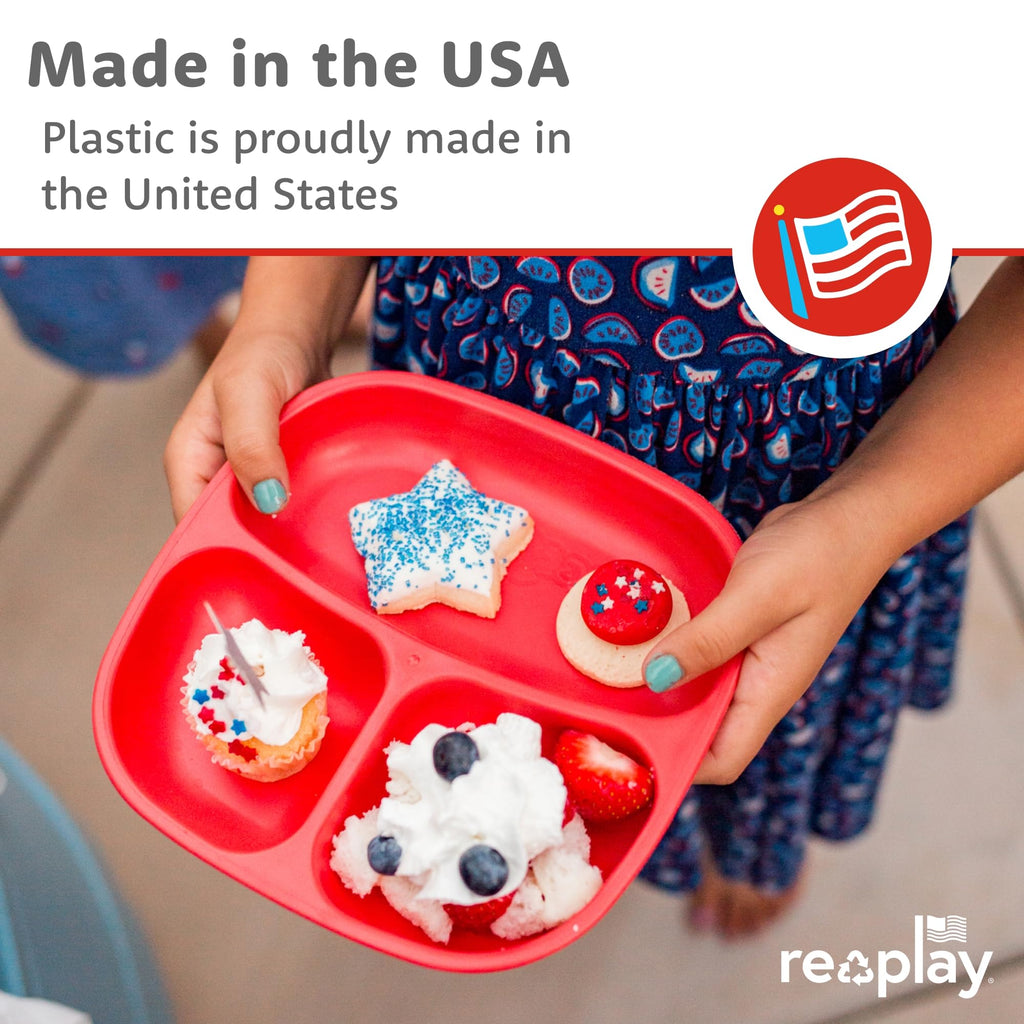 Re-Play Divided Toddler Plates Set of 3 - Deep-Walled 3 Compartment Kids Plates for Picky Eaters - Dishwasher & Microwave Safe - BPA-Free - Made in USA, Desert Roses