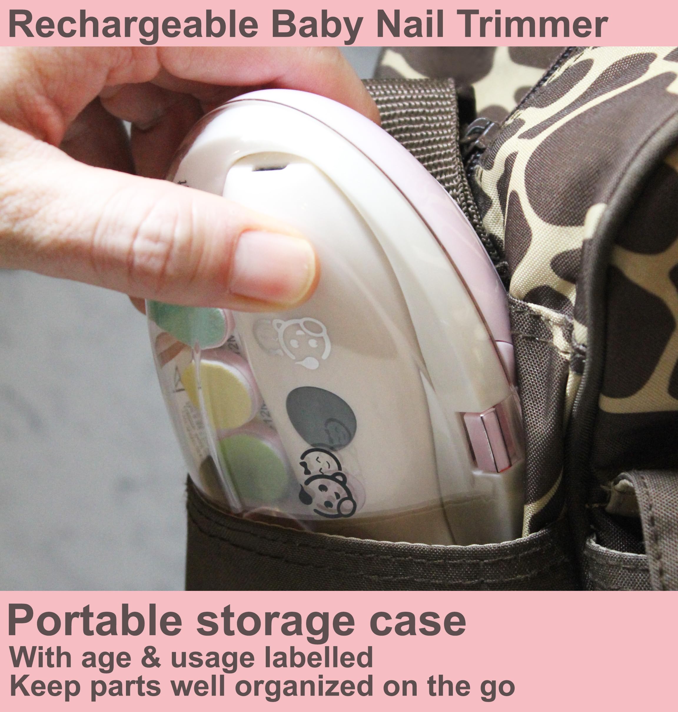 Royal Angels Rechargeable 22 in 1 Baby Nail Trimmer with LCD Display, Labeled Case, 13 Extra Pads, 4 Speed Settings, Safe Quiet LED Light Electric Baby Nail File Kit for Newborns Toddlers (WhitePink)