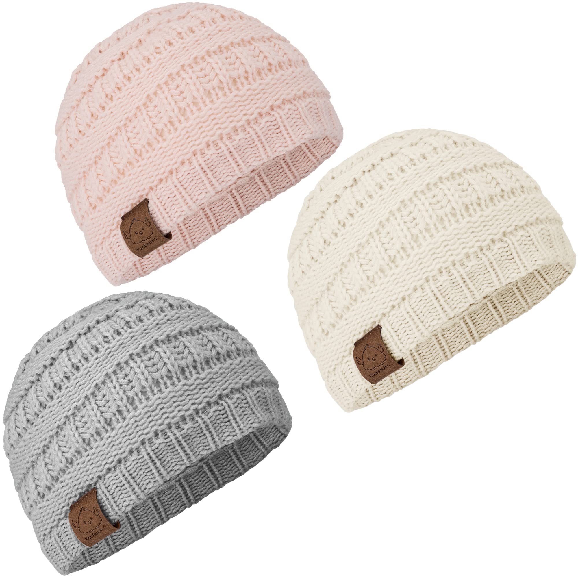 KeaBabies 3-Pack Baby Beanies for Boys, Girls,Soft Cute Baby Hat (Sweet Pea, 6-36M)