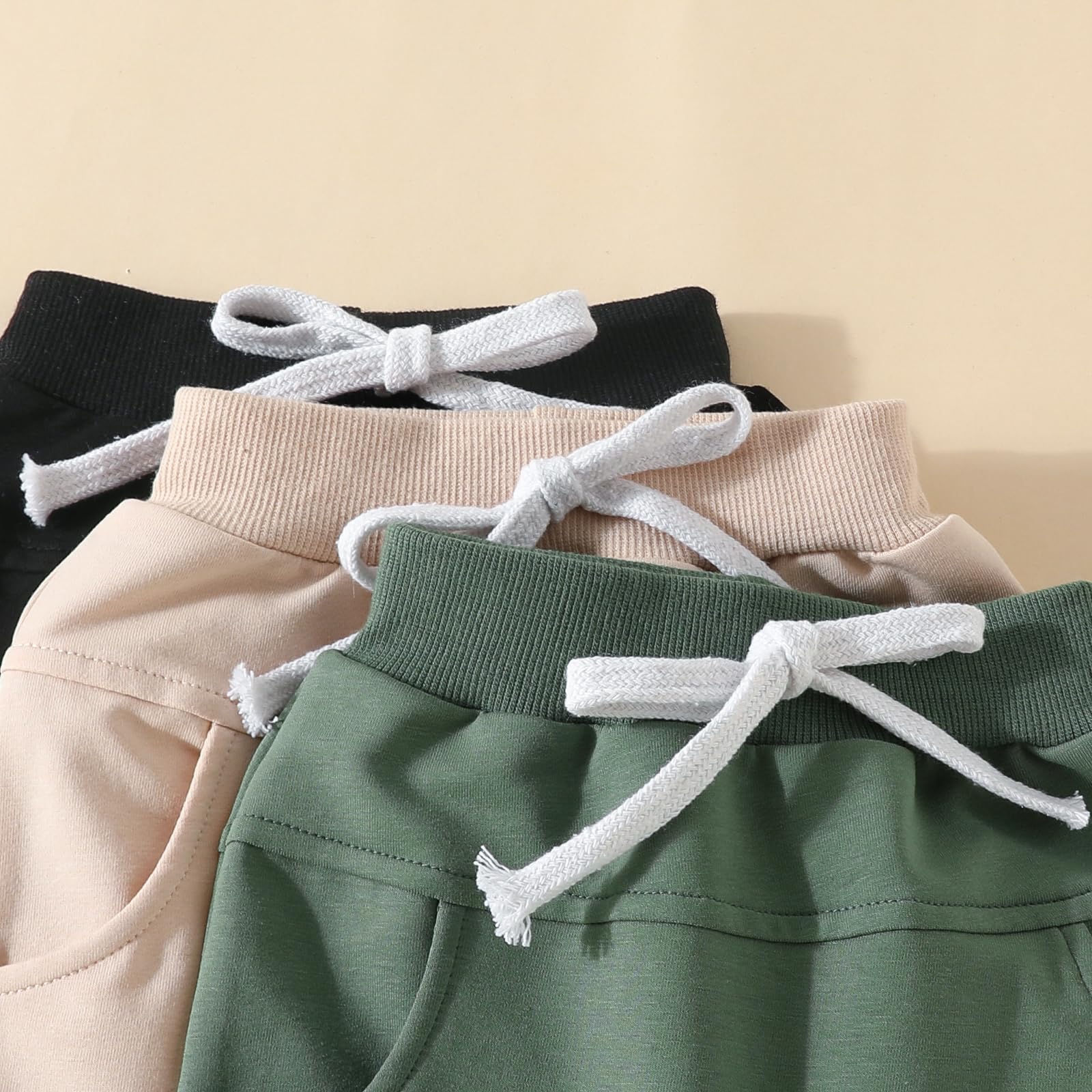 Sejardin Toddler Baby Boy Girl Pants 3 Pack Solid Color Elastic Waist Jogger Sweatpants Newborn Infant Casual Bottoms (Green Apricot Black, 18-24 Months)