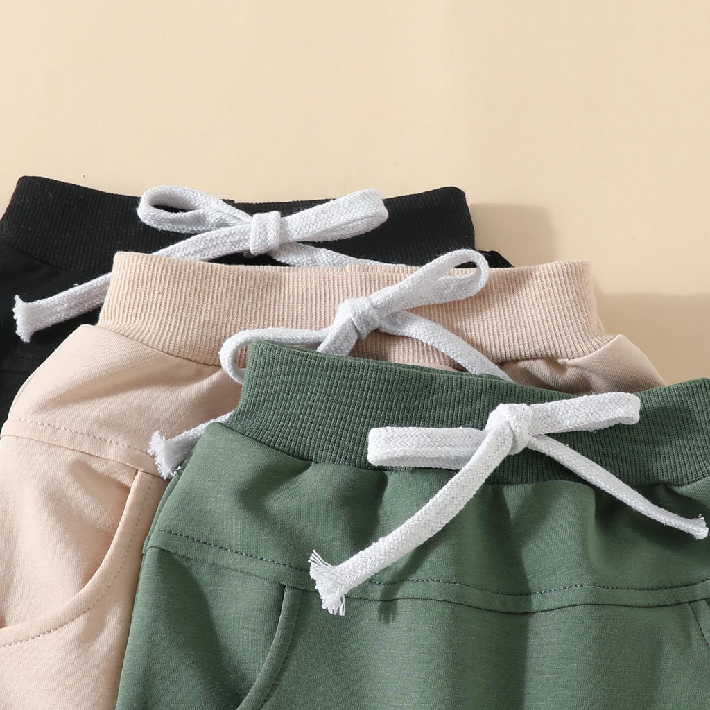 Sejardin Toddler Baby Boy Girl Pants 3 Pack Solid Color Elastic Waist Jogger Sweatpants Newborn Infant Casual Bottoms (Green Apricot Black, 18-24 Months)