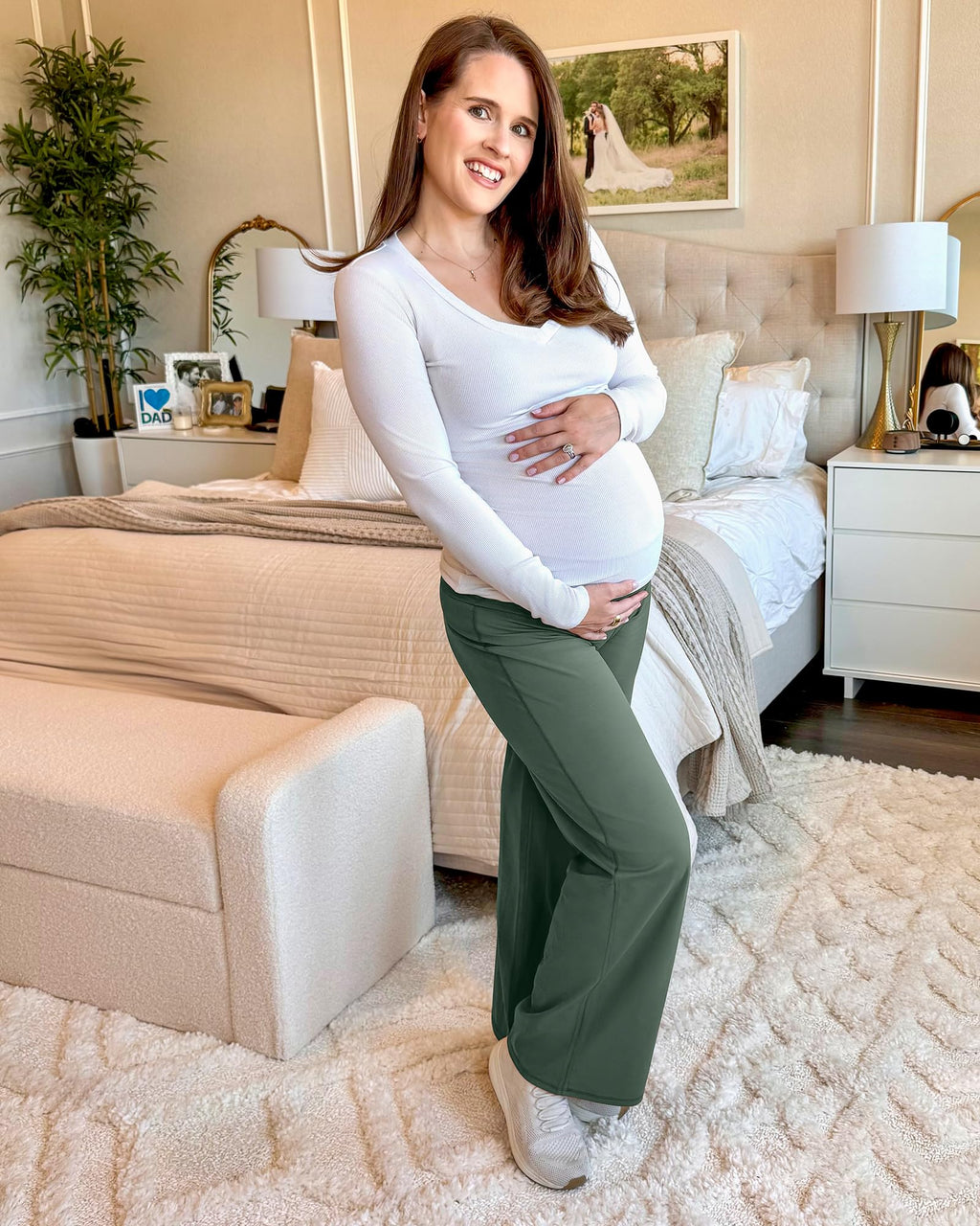 G4Free Pregnancy Pants Work High Waisted,Gray Sage,XL,Tall