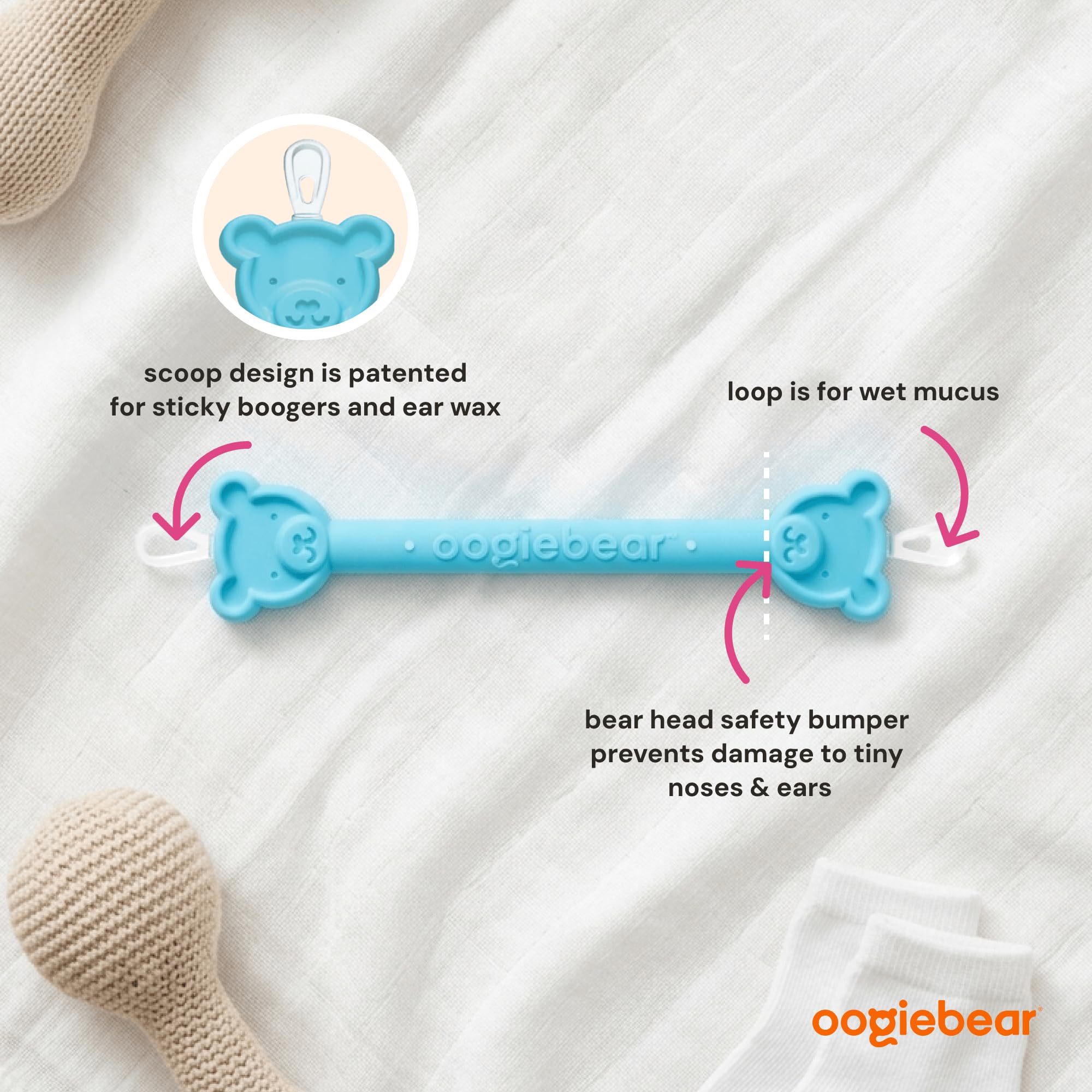 oogiebear Baby Nose & Ear Picker with Travel Case, 2 Pieces, Blue