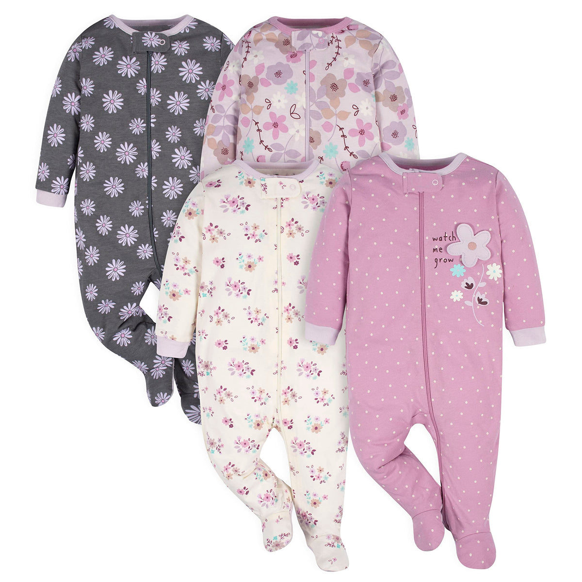 Gerber Baby Girls 4 Pack Sleep 'N Play Footie Bunny Smiley Newborn