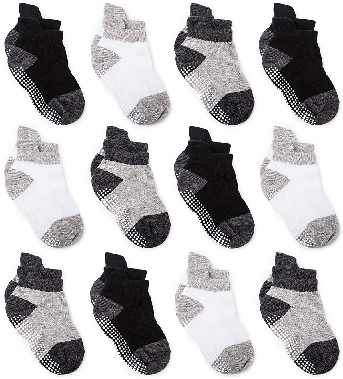 ZAPLES Baby Boys Non Slip Grip Ankle Socks with Non Skid Soles for Infants Toddlers Kids, 12 Pairs, Stripes Assort, 8-10 Years