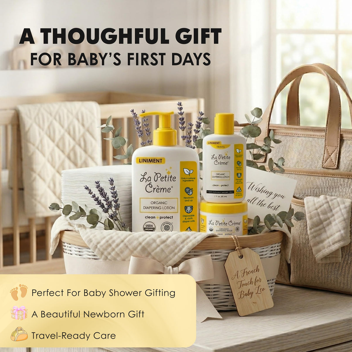 La Petite Creme Diapering Gift Set for Baby Shower, Newborn Essentials