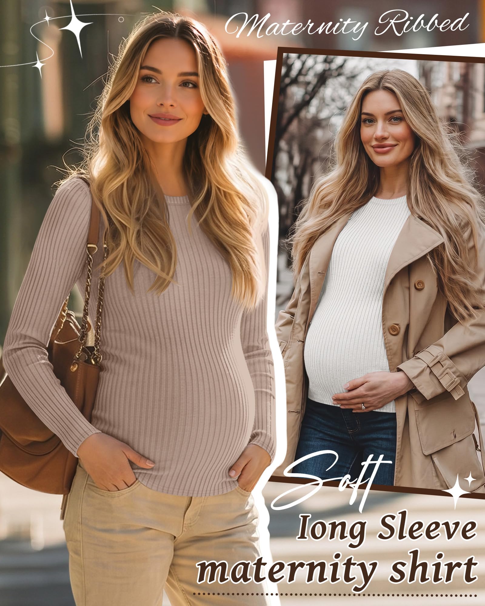 Riyiper 3 Pack Womens Maternity Shirts, 3-Color, Medium